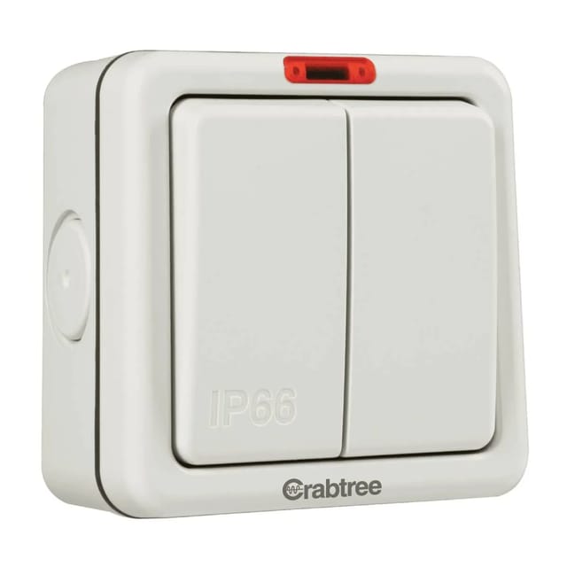 Havells 2 Gang 10 A 2 way with indicator IP66 Switches & Sockets Havells 2 Gang 10 A 2 way with indicator IP66 Switches & Sockets