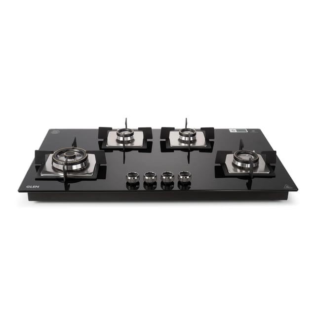 GLEN 4 Burner Built-in Glass Gas Hob Top Double Ring Forged Brass Burner